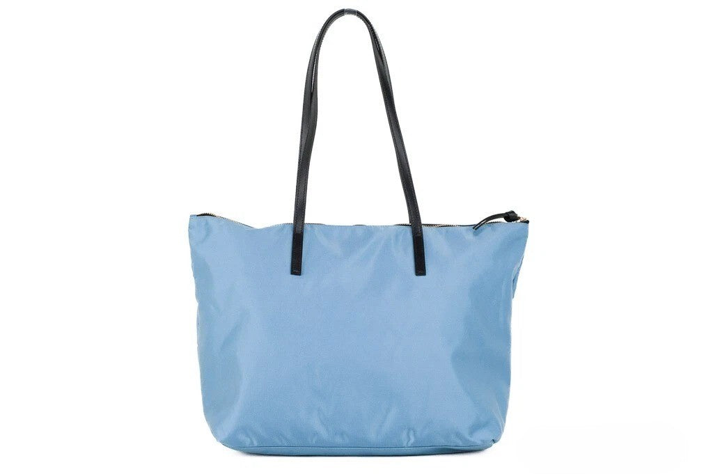 Sac fourre-tout Versace Portuna Medusa en nylon et cuir, bleu pervenche, taille moyenne