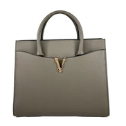 Borsa Tote con Manico Grande in Pelle Versace Virtus Grigia