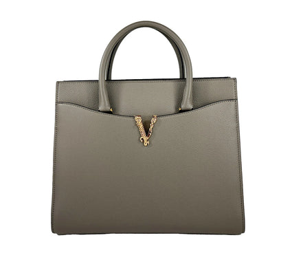 Borsa Tote con Manico Grande in Pelle Versace Virtus Grigia