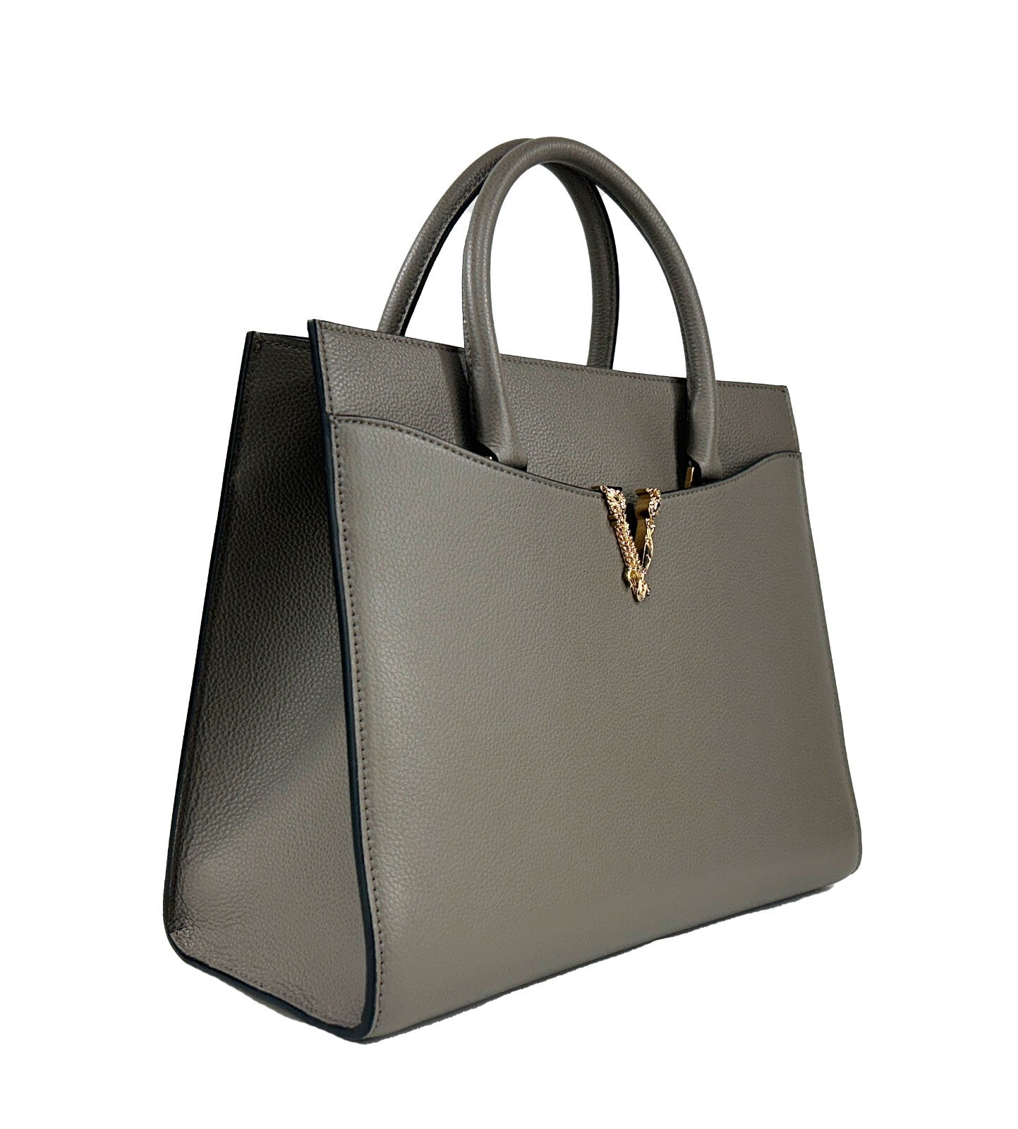 Borsa Tote con Manico Grande in Pelle Versace Virtus Grigia