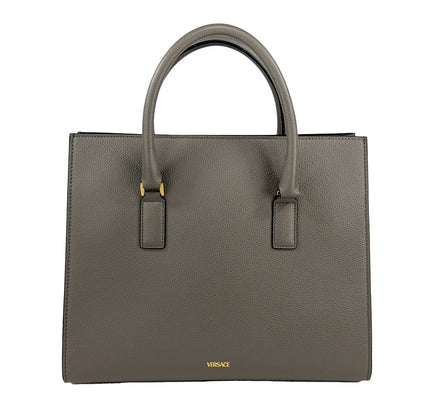 Borsa Tote con Manico Grande in Pelle Versace Virtus Grigia