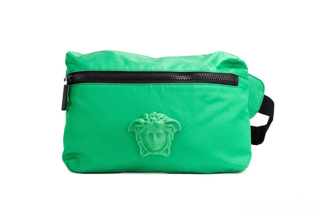 Sac banane Versace petit en nylon vert vif mat Méduse