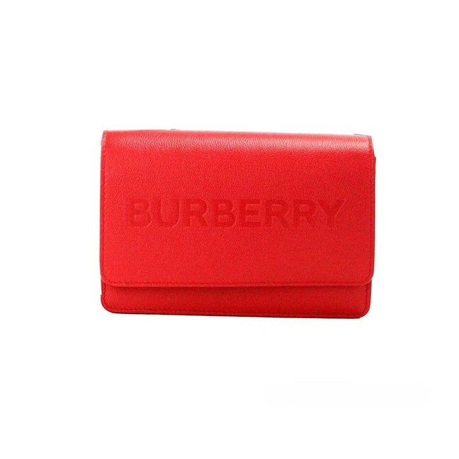 Borsa a tracolla Burberry Hampshire piccola in pelle liscia rossa con logo a rilievo