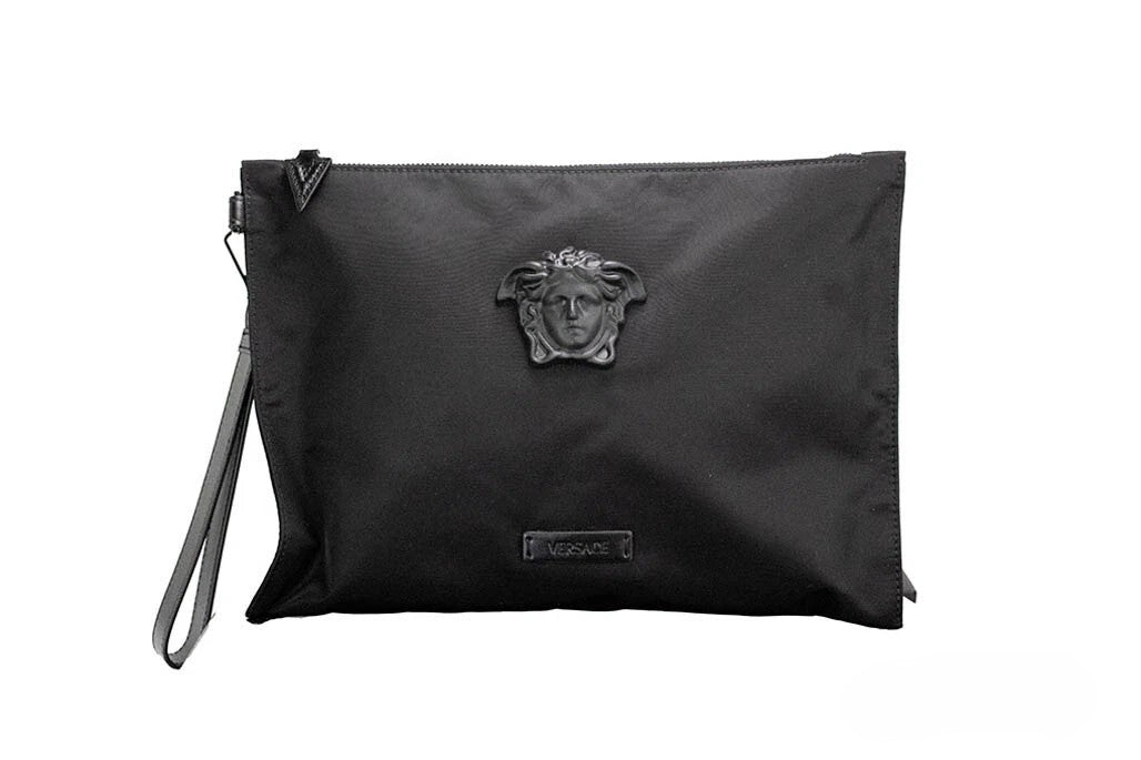 Borsa Versace a mano/a tracolla in nylon nero con Medusa convertibile