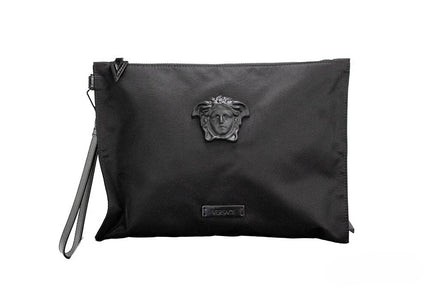 Borsa Versace a mano/a tracolla in nylon nero con Medusa convertibile