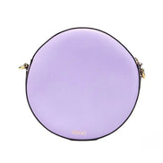 Borsa a tracolla con custodia per fotocamera Versace Round Disco in pelle martellata lilla