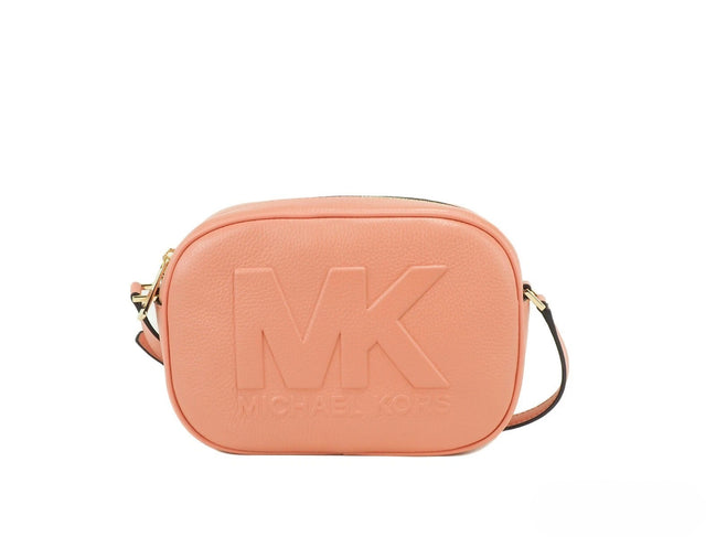 Sac bandoulière appareil photo ovale moyen Michael Kors Jet Set Travel en cuir Sherbert