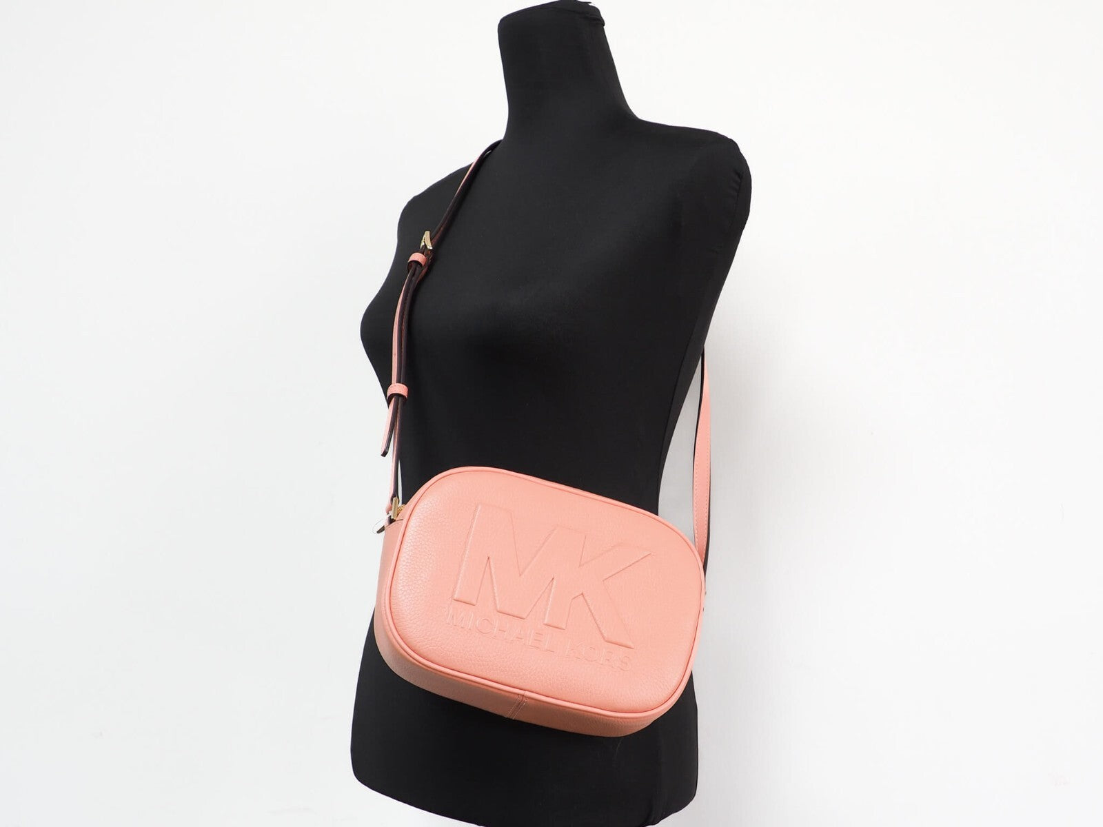 Sac bandoulière appareil photo ovale moyen Michael Kors Jet Set Travel en cuir Sherbert