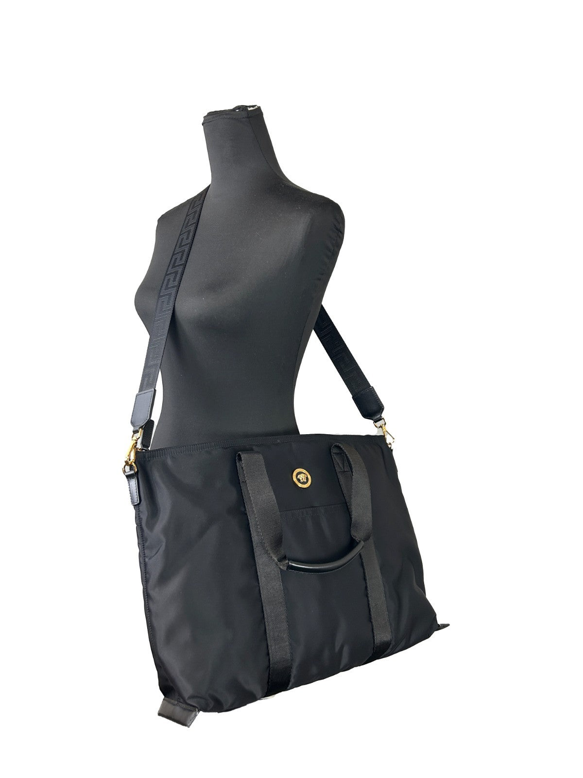 Borsa a tracolla tote Versace La Medusa in nylon nero