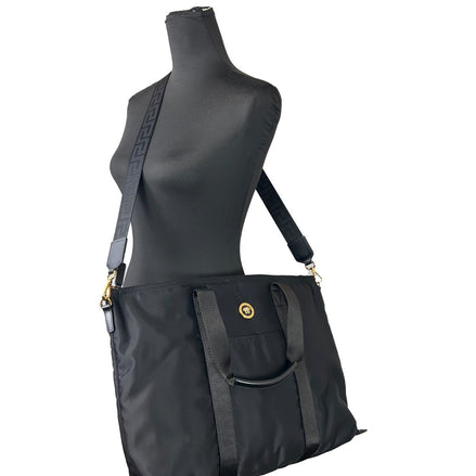 Versace Black Nylon Fabric La Medusa Shoulder Tote Bag