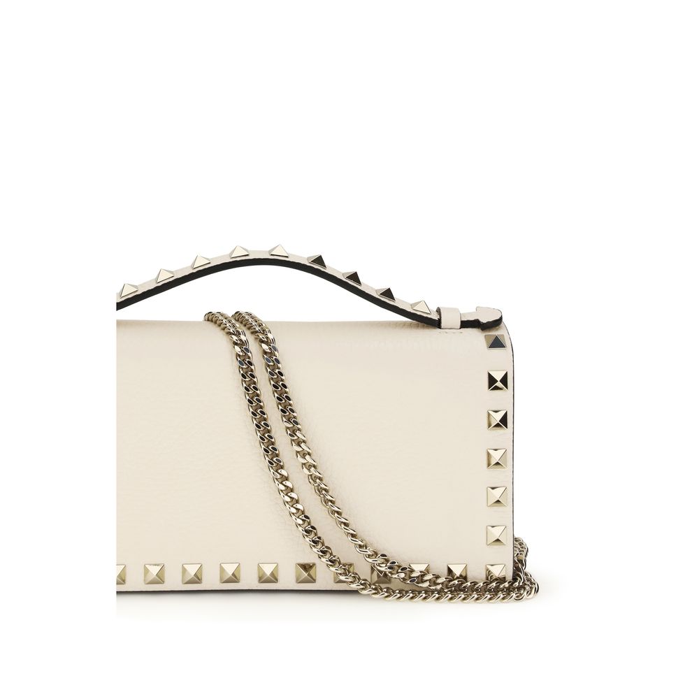 Valentino Garavani Beige Rockstud Chain Wallet