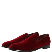 Dolce & Gabbana Maroon Velvet Slip-On Dress Loafers