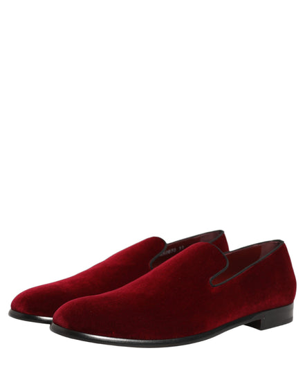 Dolce & Gabbana Maroon Velvet Slip-On Dress Loafers