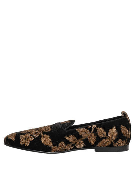 Dolce & Gabbana Black Floral Jacquard Dress Loafers