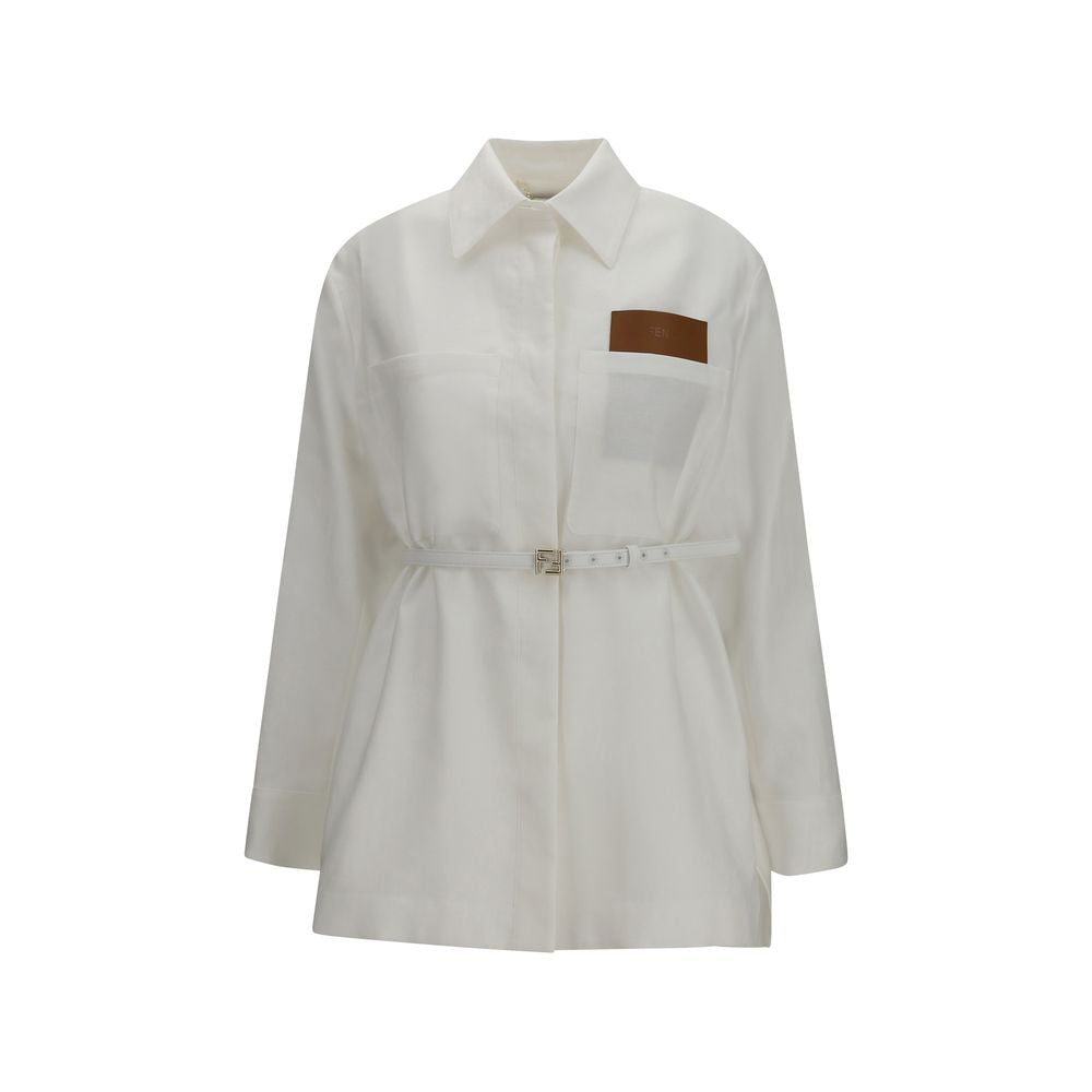 Fendi White Linen Belted Jacket
