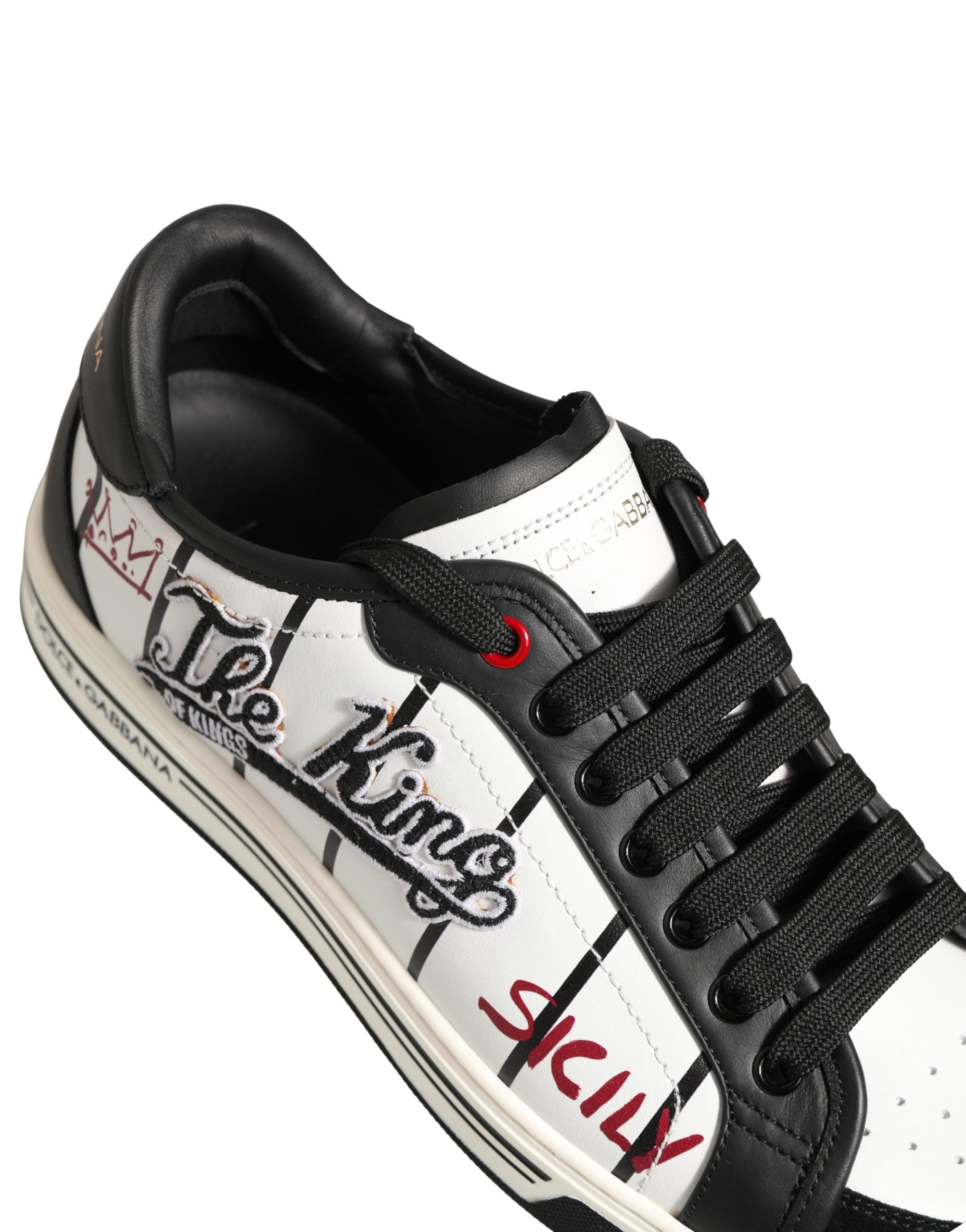 Dolce & Gabbana White Black DG Logo King Patch Low Top Sneakers