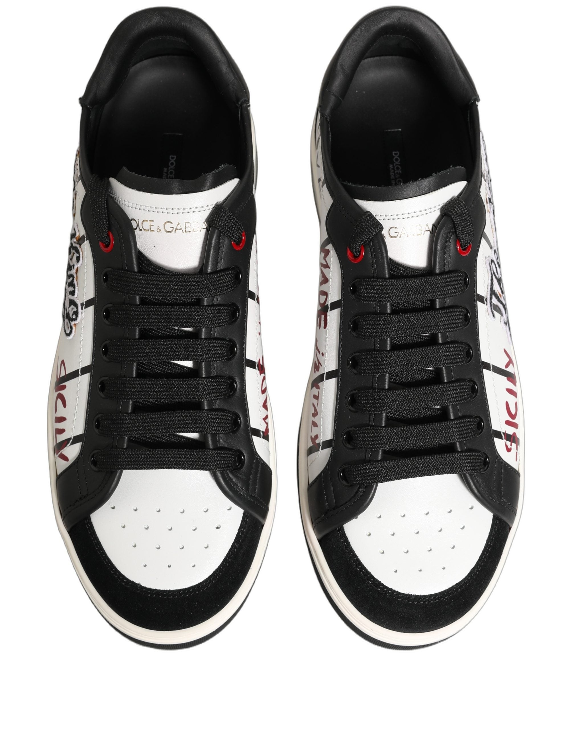 Dolce & Gabbana White Black DG Logo King Patch Low Top Sneakers