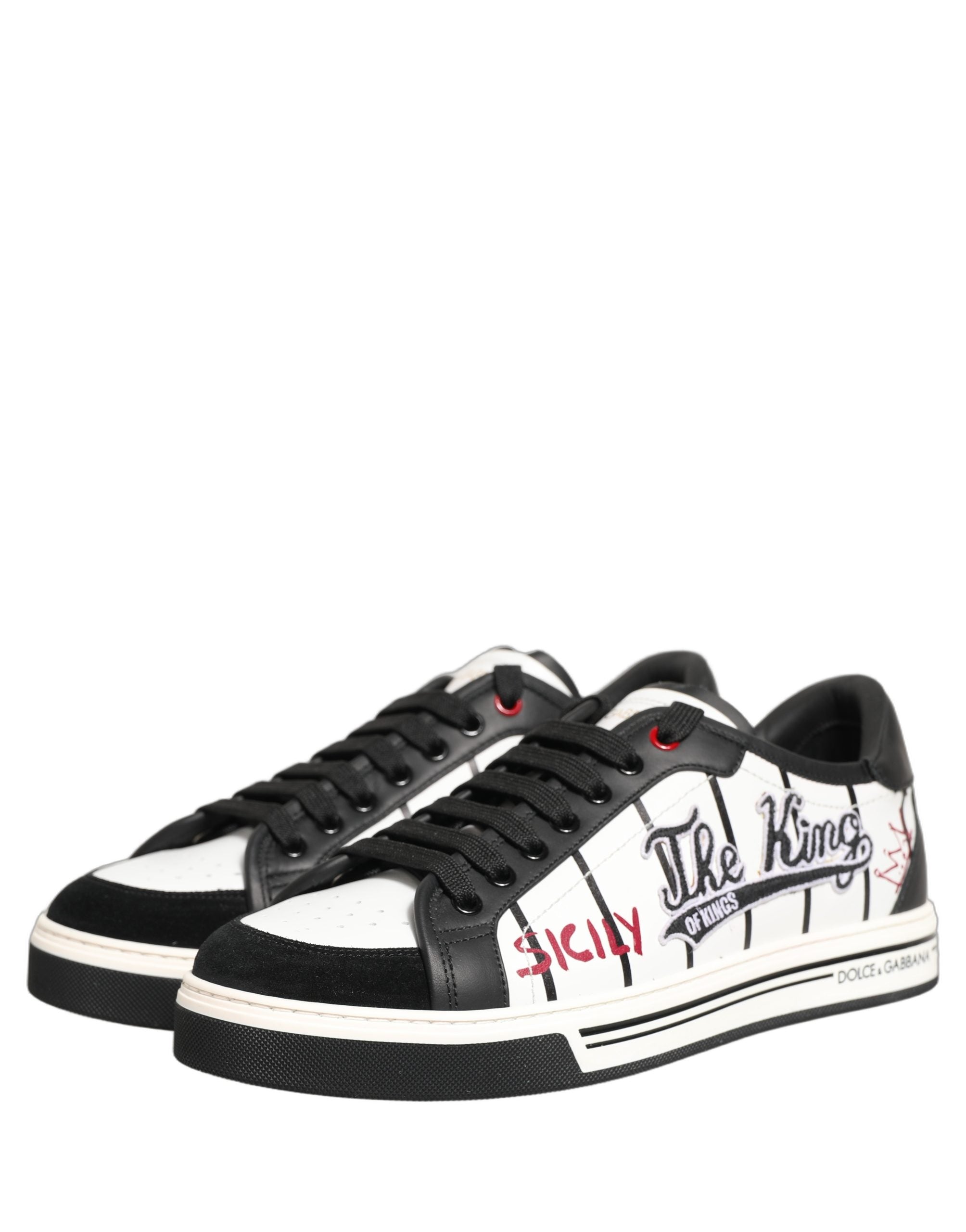 Dolce & Gabbana White Black DG Logo King Patch Low Top Sneakers