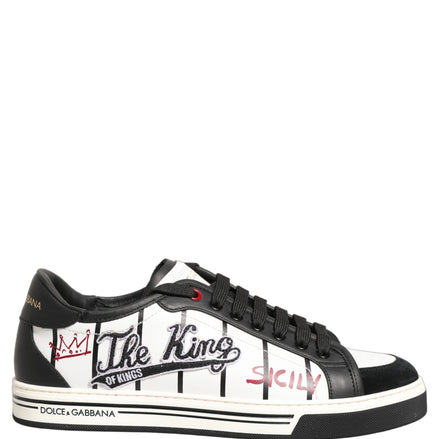 Dolce & Gabbana White Black DG Logo King Patch Low Top Sneakers
