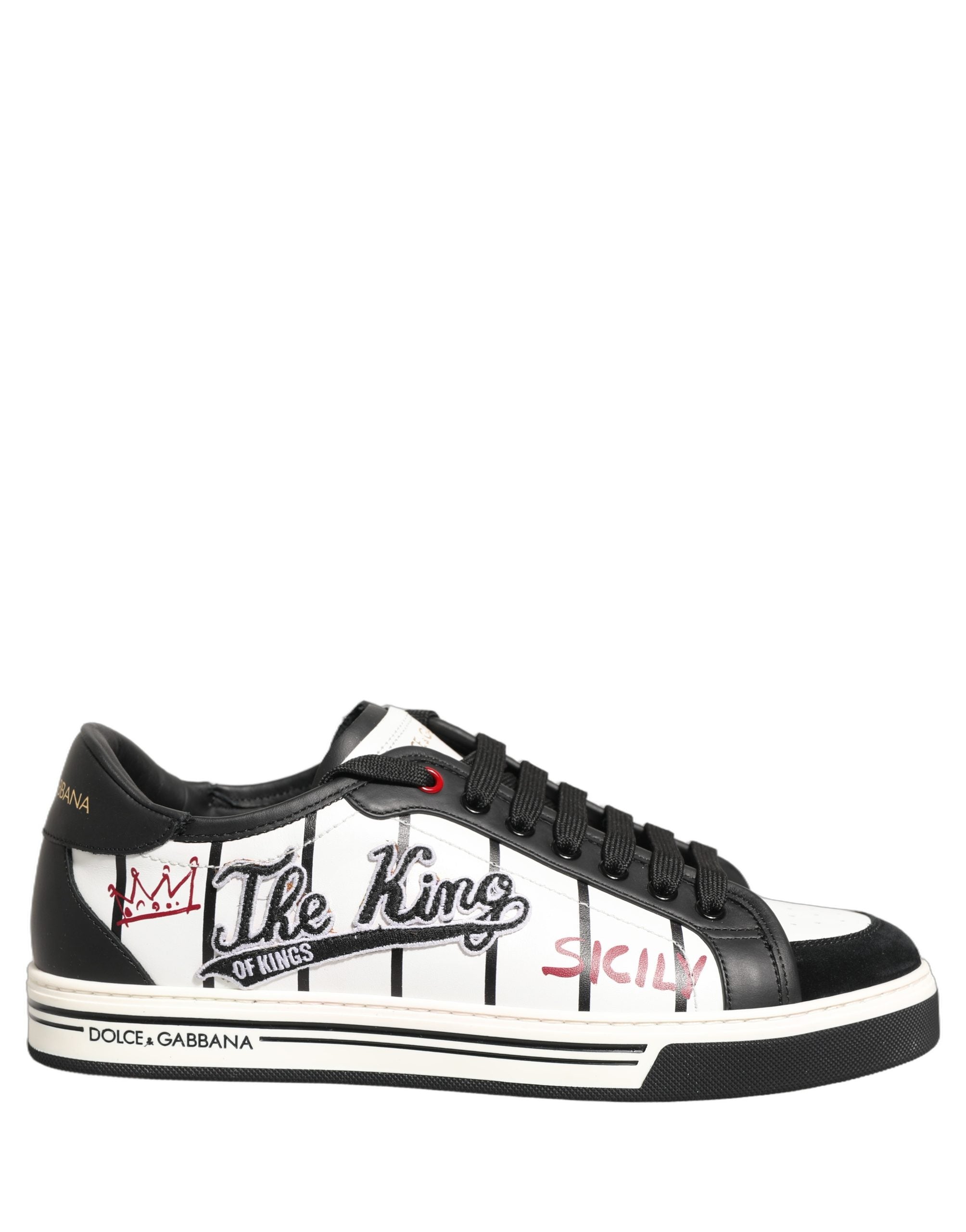 Dolce & Gabbana White Black DG Logo King Patch Low Top Sneakers