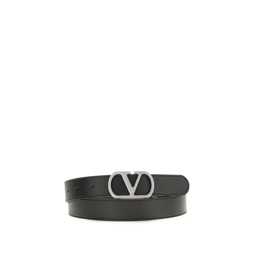Valentino Garavani Black VLogo Signature Belt Palladium