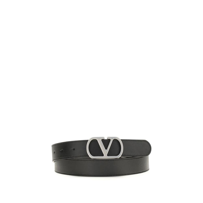 Valentino Garavani Black VLogo Signature Belt Palladium