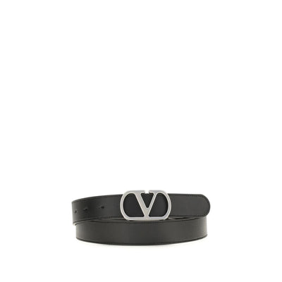 Valentino Garavani Black VLogo Signature Belt Palladium