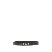Valentino Garavani Black VLogo Signature Belt Palladium