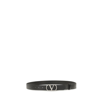 Valentino Garavani Black VLogo Signature Belt Palladium