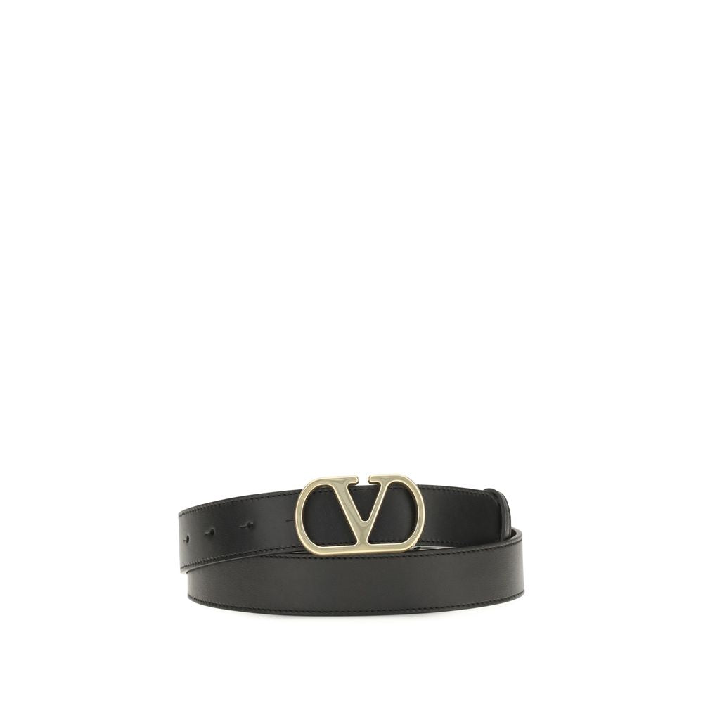 Valentino Garavani Black VLogo Signature Belt Brass