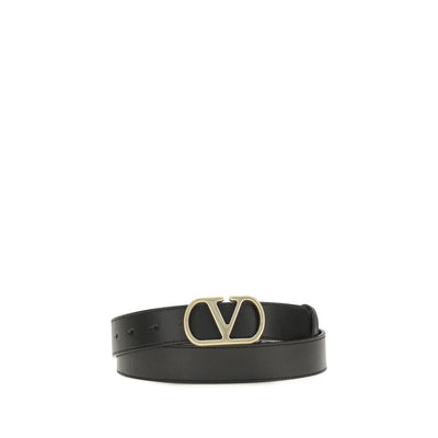 Valentino Garavani Black VLogo Signature Belt Brass