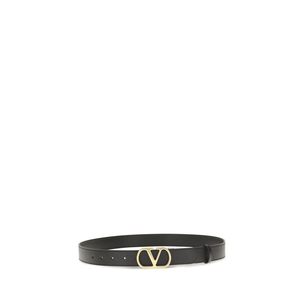 Valentino Garavani Black VLogo Signature Belt Brass