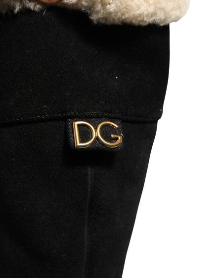 Dolce & Gabbana Black Suede Leather Knee High Boots