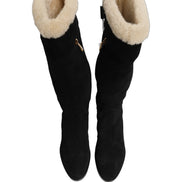 Dolce & Gabbana Black Suede Leather Knee High Boots