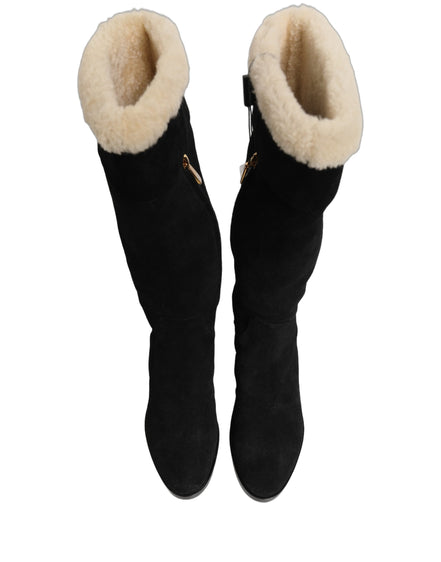 Dolce & Gabbana Black Suede Leather Knee High Boots