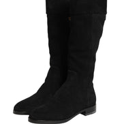 Dolce & Gabbana Black Suede Leather Knee High Boots