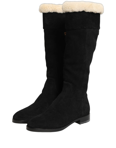 Dolce & Gabbana Black Suede Leather Knee High Boots