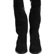 Dolce & Gabbana Black Suede Leather Knee High Boots