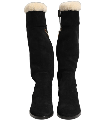 Dolce & Gabbana Black Suede Leather Knee High Boots