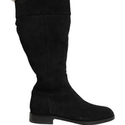 Dolce & Gabbana Black Suede Leather Knee High Boots