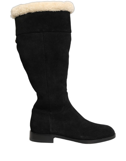 Dolce & Gabbana Black Suede Leather Knee High Boots