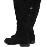 Dolce & Gabbana Black Suede Leather Knee High Boots