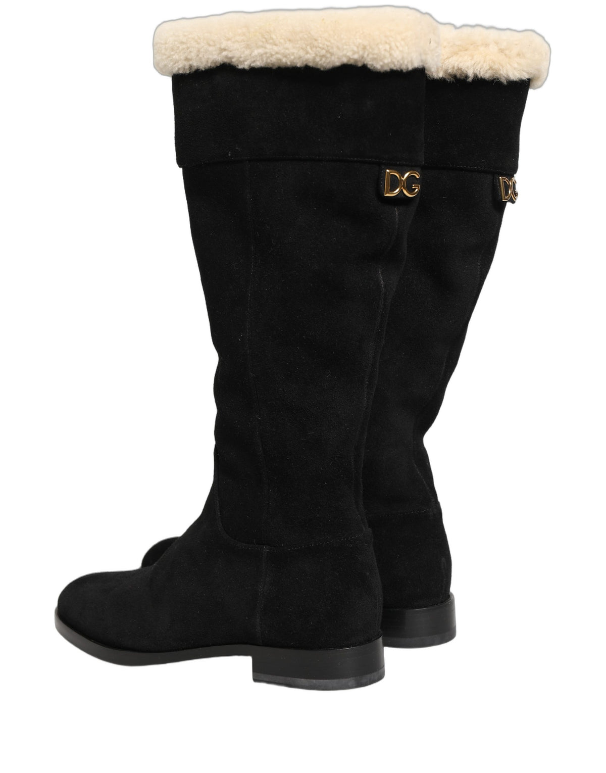 Dolce & Gabbana Black Suede Leather Knee High Boots