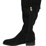 Dolce & Gabbana Black Suede Leather Knee High Boots