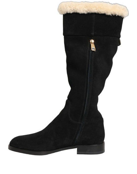 Dolce & Gabbana Black Suede Leather Knee High Boots