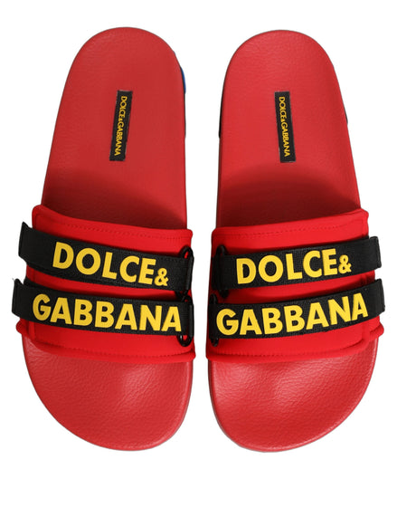 Dolce & Gabbana Red Neoprene Beachwear Slide Flats