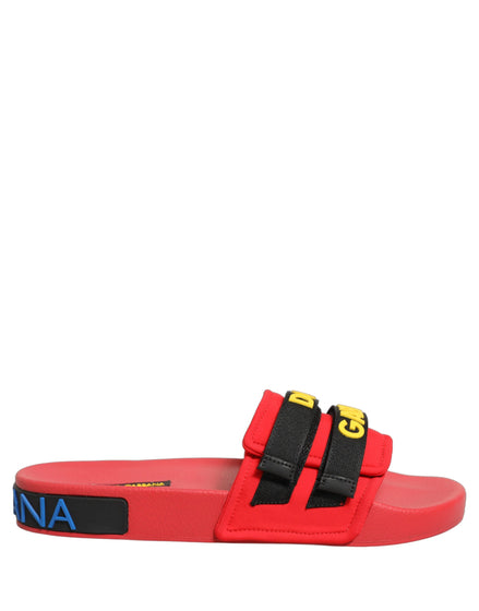 Dolce & Gabbana Red Neoprene Beachwear Slide Flats