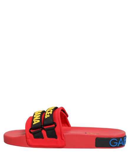 Dolce & Gabbana Red Neoprene Beachwear Slide Flats