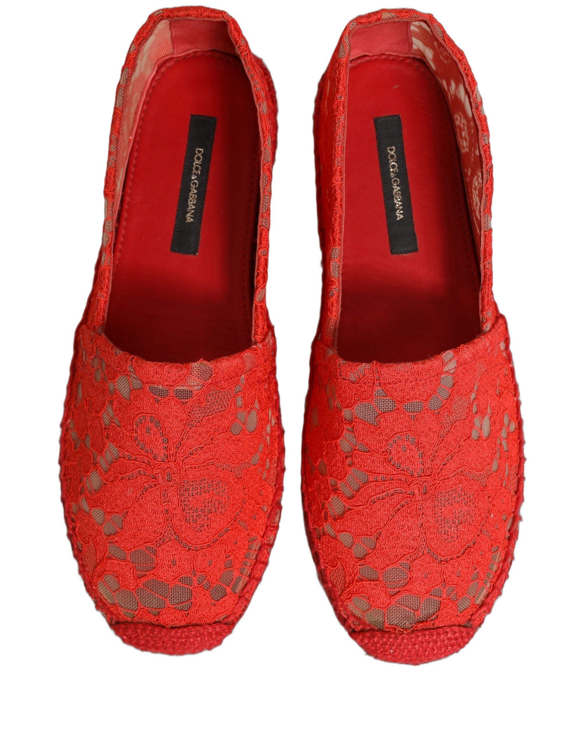 Dolce & Gabbana Red Taormina Lace Espadrille Flats