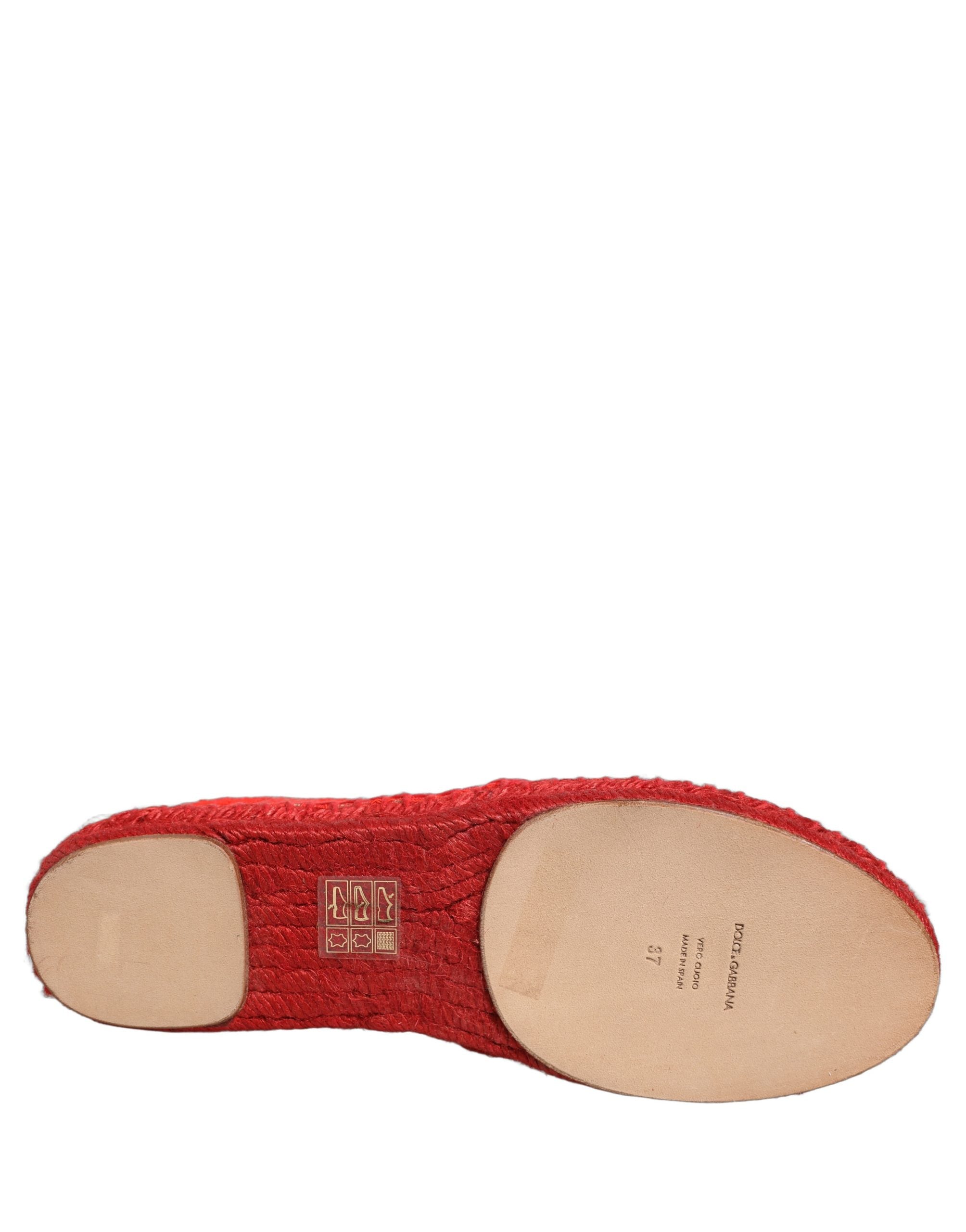 Dolce & Gabbana Red Taormina Lace Espadrille Flats